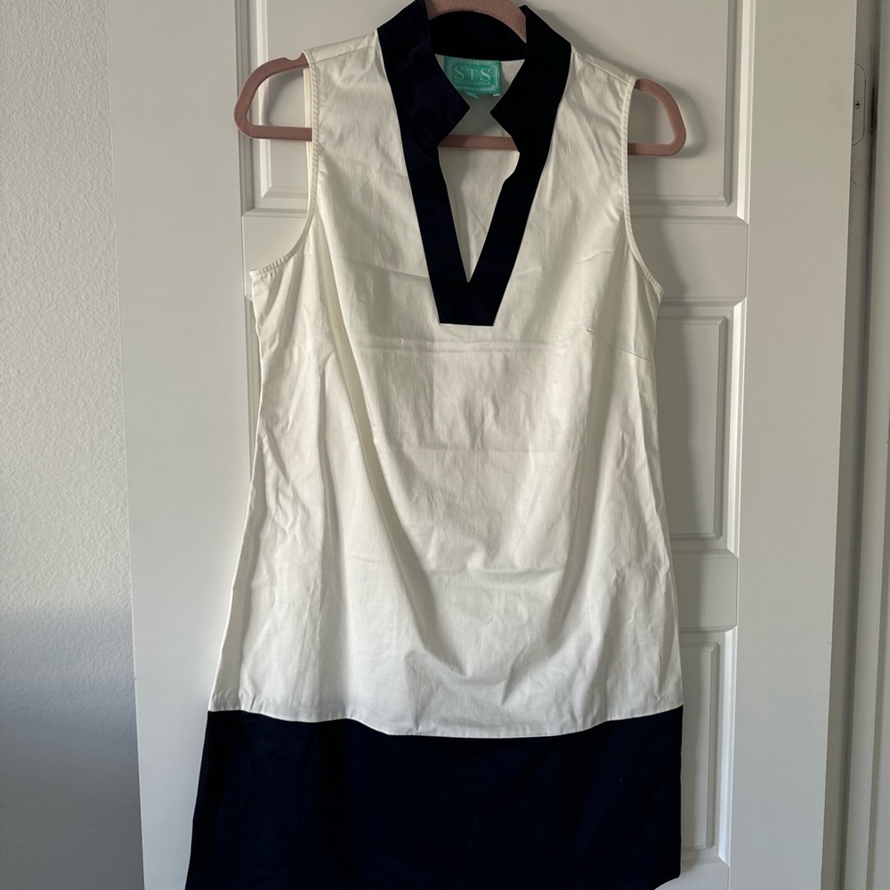 SAIL TO SABLE Tunic Shift Dress Kelly Blue And Crean Colorblock V-Neck Medium